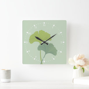 Ginkgo Leaves Customizable Background Colours  Square Wall Clock