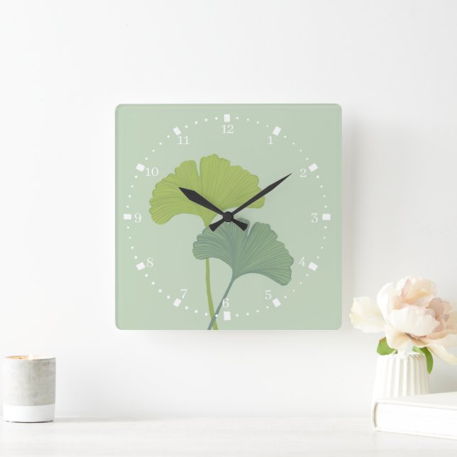 Ginkgo Leaves Customizable Background Colours  Square Wall Clock (Home)