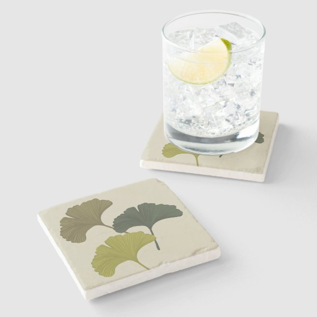 Ginkgo Leaves Customizable Background Colours  Stone Coaster (Side)