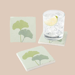 Ginkgo Leaves Customizable Background Colours Stone Coaster