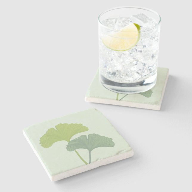 Ginkgo Leaves Customizable Background Colours  Stone Coaster (Side)