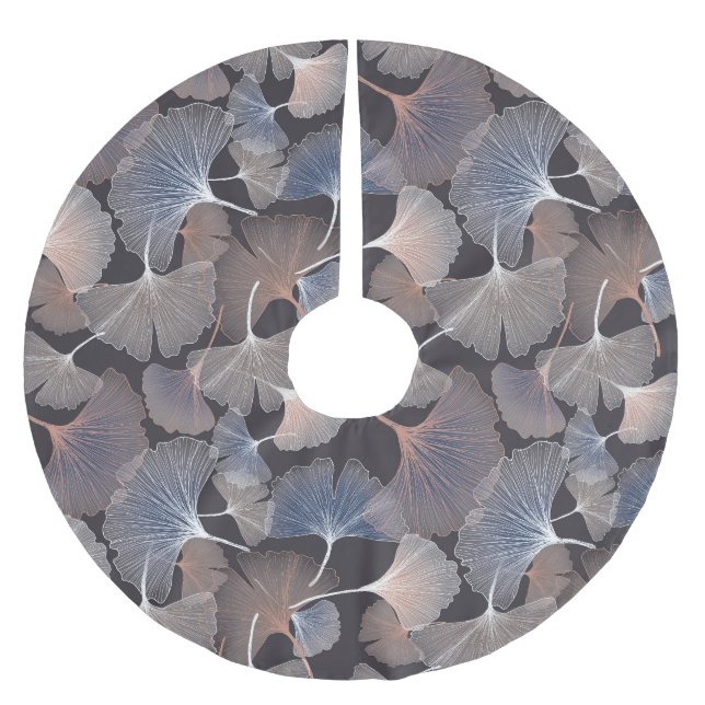 Ginkgo leaves: elegant natural pattern. brushed polyester tree skirt (Front)