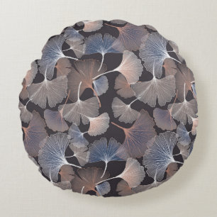 Ginkgo leaves: elegant natural pattern. round pillow