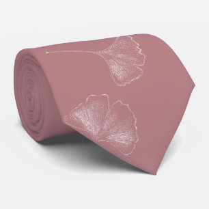 Ginkgo Leaves Falling Pattern Vintage Dusty Rose Tie