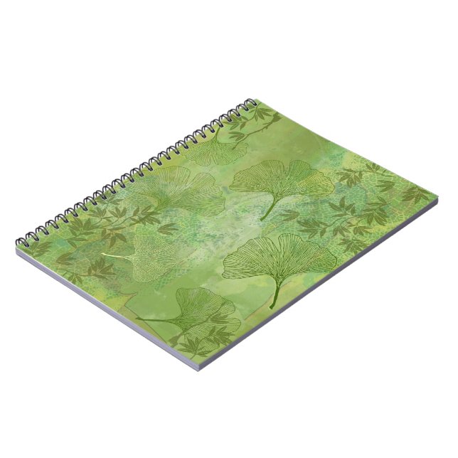 Ginkgo Leaves Foliage Green Colours Background Notebook (Left Side)