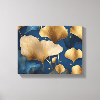 Ginkgo leaves gold blue  canvas print