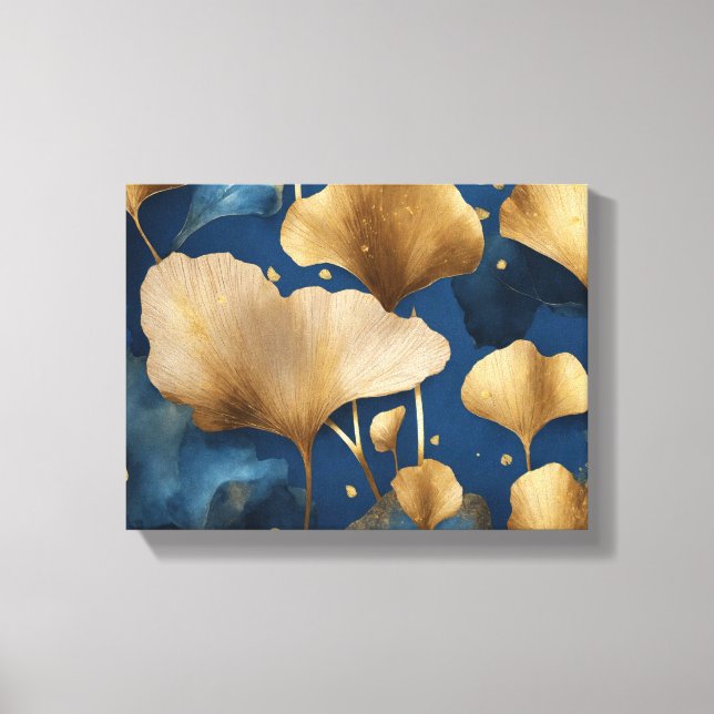 Ginkgo leaves gold blue  canvas print (Front)