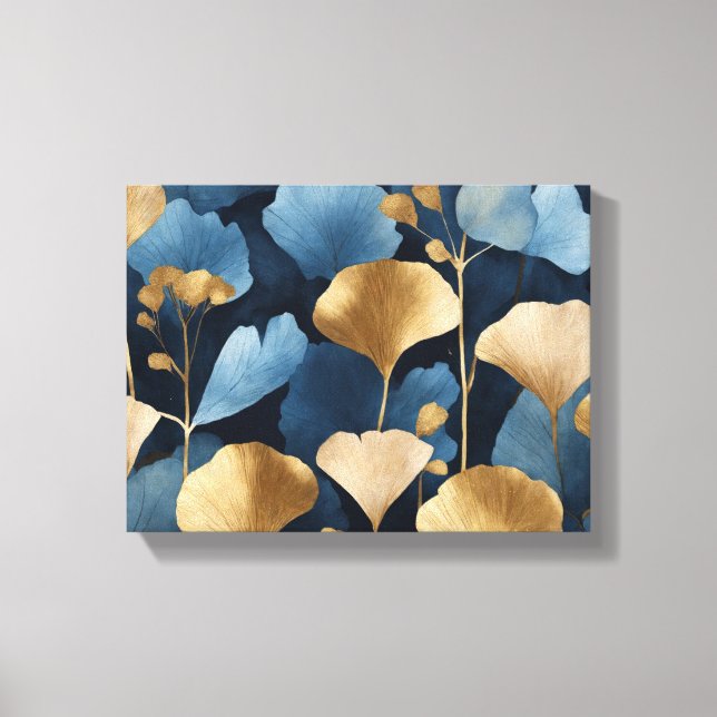 Ginkgo leaves gold blue canvas print (Front)