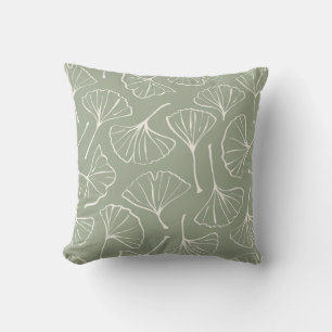 Ginkgo Leaves Japandi Neutral Botanical Sage Green Throw Pillow