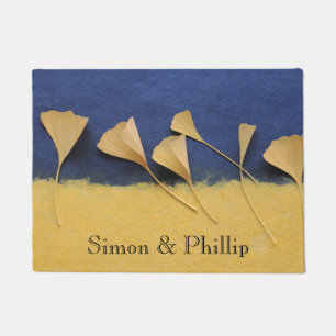 Ginkgo leaves on handmade paper doormat