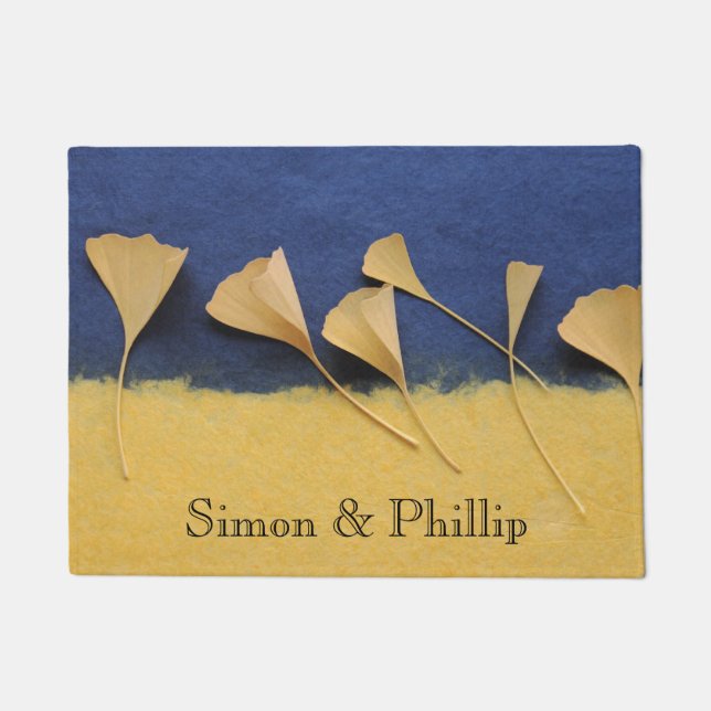 Ginkgo leaves on handmade paper doormat (Front)