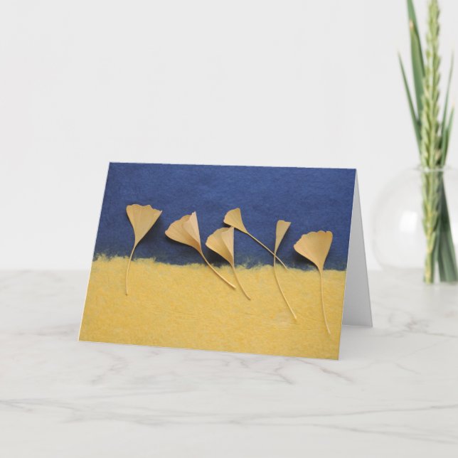 ginkgo leaves on handmade paper greeting card (Front)