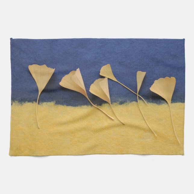 Ginkgo leaves on handmade paper kitchen towel (Horizontal)