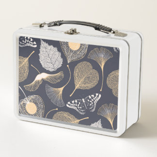 Ginkgo Leaves: Seamless Floral Elegance. Metal Lunch Box