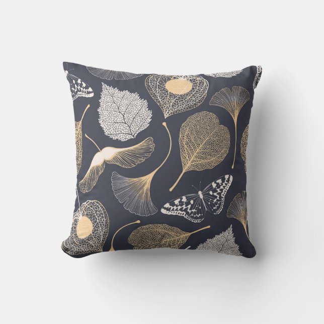 Ginkgo Leaves: Seamless Floral Elegance. Throw Pillow (Front)