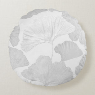 Ginkgo Leaves Soft Gray Dream 2 Round Pillow