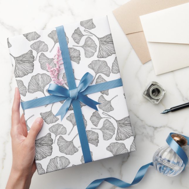 Ginkgo leaves Wrapping paper. Black and white Wrapping Paper (Gifting)