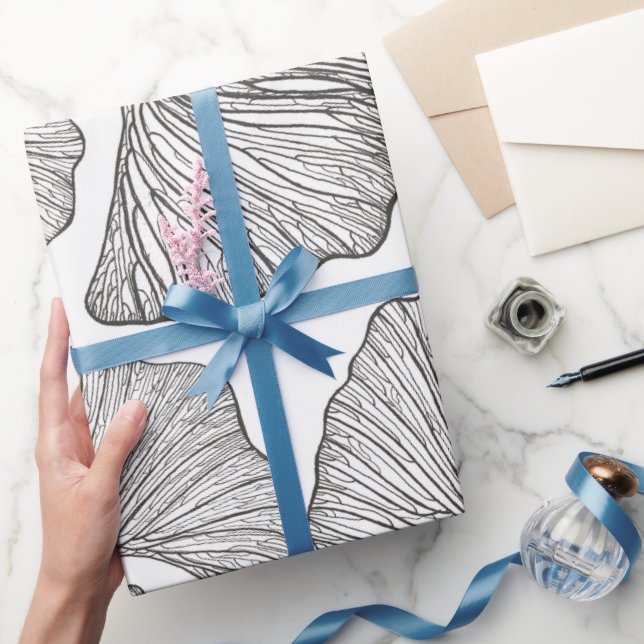 Ginkgo leaves Wrapping paper. Black and white Wrapping Paper (Gifting)