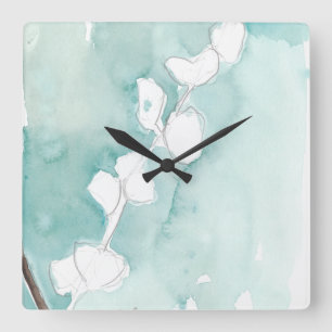 Ginkgo on Dusty Teal - White Square Wall Clock