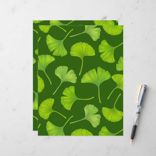 Ginkgo pattern on dark green (Front/Back In Situ)