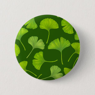 Ginkgo pattern on dark green 2 inch round button