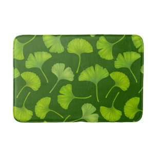 Ginkgo pattern on dark green bath mat