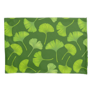 Ginkgo pattern on dark green pillowcase