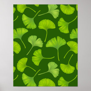 Ginkgo pattern on dark green poster