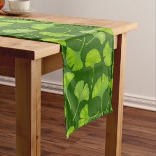Ginkgo pattern on dark green short table runner