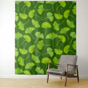 Ginkgo pattern on dark green tapestry