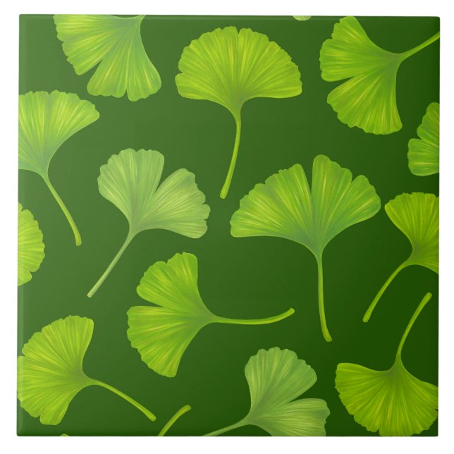 Ginkgo pattern on dark green tile (Front)