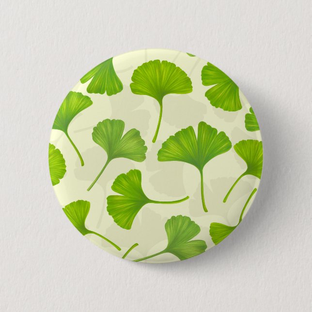 Ginkgo pattern on off white 2 inch round button (Front)