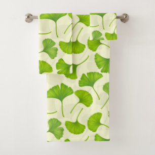 Ginkgo pattern on off white bath towel set