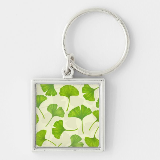 Ginkgo pattern on off white keychain (Front)