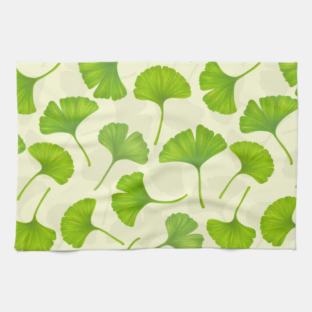 Ginkgo pattern on off white kitchen towel (Horizontal)