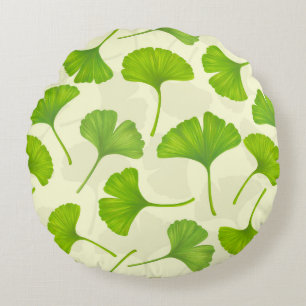 Ginkgo pattern on off white round pillow