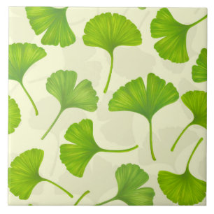 Ginkgo pattern on off white tile