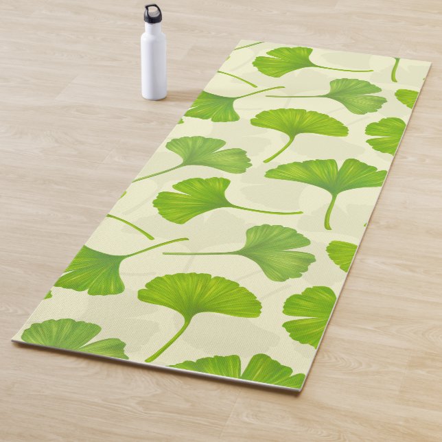 Ginkgo pattern on off white yoga mat (In Situ)