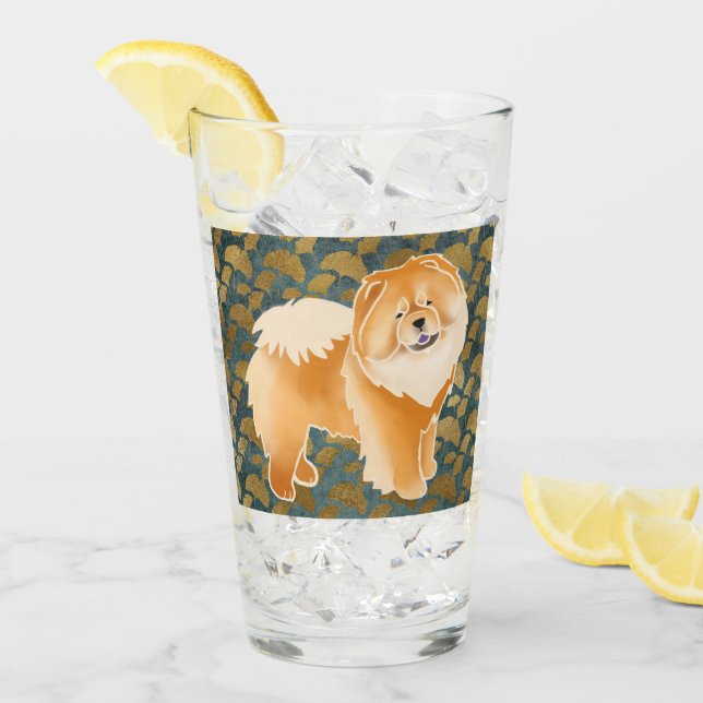 GINKGO Red Chow 16 oz glass-design front & back Glass (Front Ice)