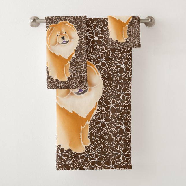 GINKGO the Red Chow - Brown background bath set (Insitu)