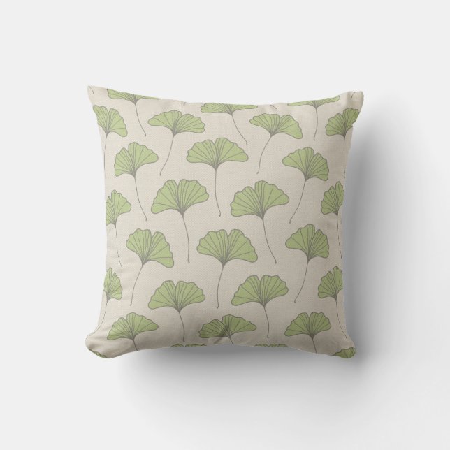 Ginkgo Tree Leaf Pattern Green on Canvas Look Throw Pillow (Front)