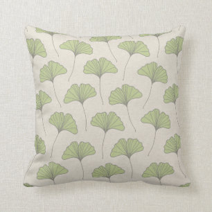 Ginkgo Tree Leaf Pattern Green on Canvas Look Throw Pillow