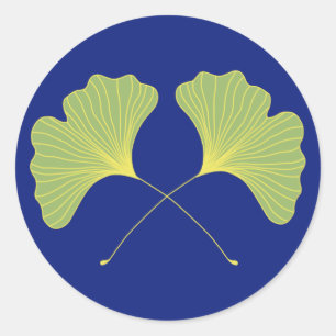 Ginkgo Tree Leaves Blue and Green Classic Round Sticker