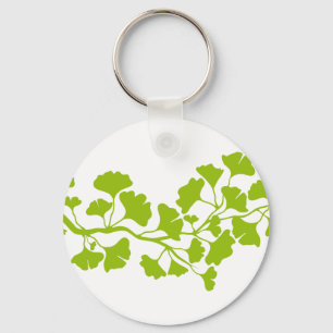 ginkgo tree silhouette with green leaves keychain