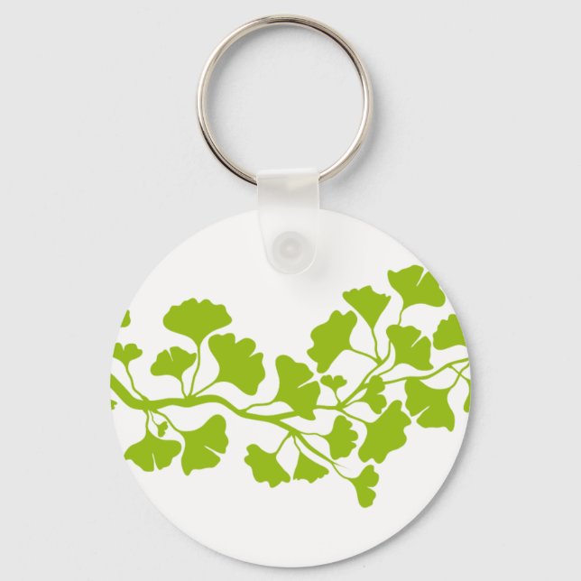ginkgo tree silhouette with green leaves keychain (Front)