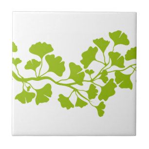 ginkgo tree silhouette with green leaves tile