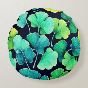 Ginko biloba leaves round pillow