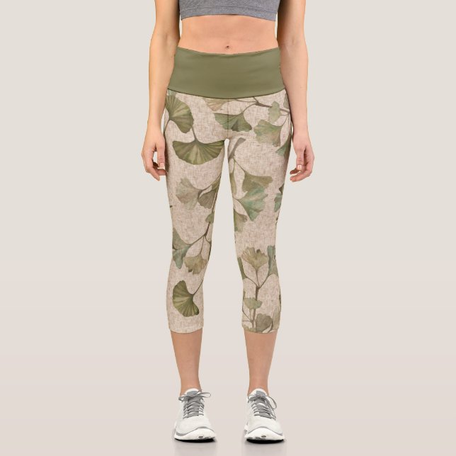 Ginko Leaf Pattern   Capri Leggings (Front)