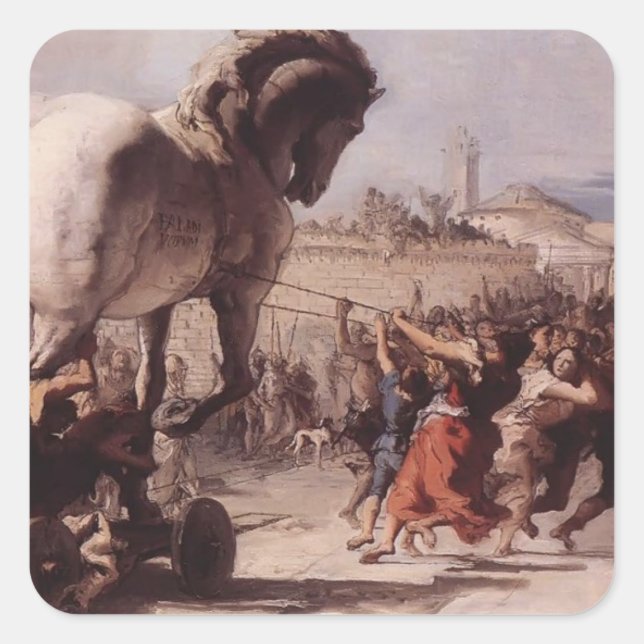 Giovanni Tiepolo- Procession of the Trojan Horse Square Sticker (Front)