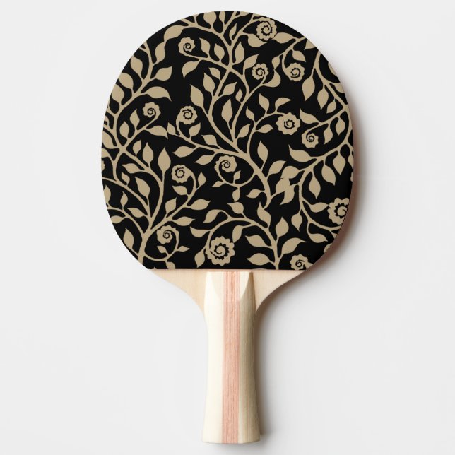 Gipsy Swirls Elegant Floral Pattern Black Beige Ping Pong Paddle (Front)